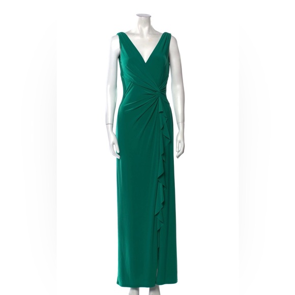 Lauren Ralph Lauren Green Evening Dress Size 4 Twist Front Sleeveless Formal - Picture 3 of 7